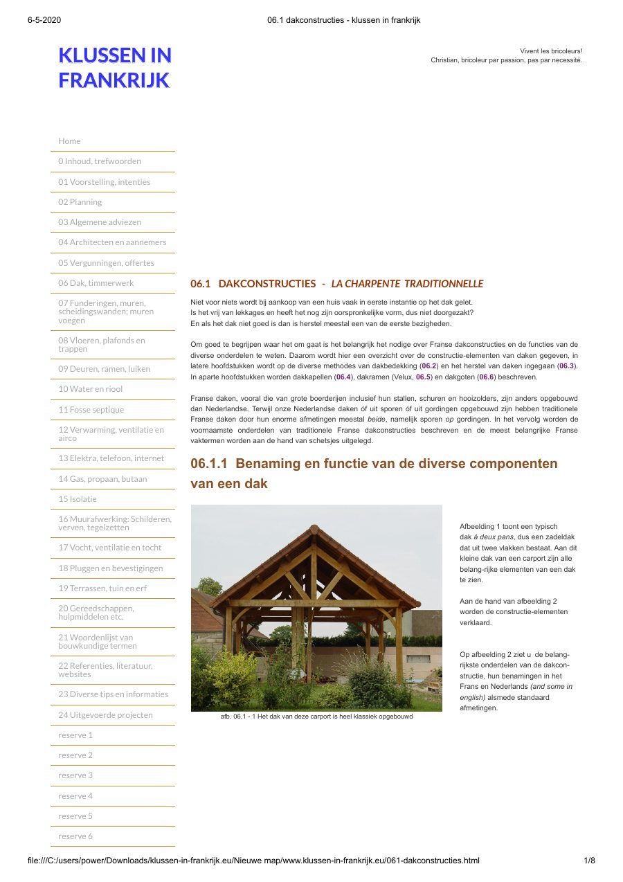 Originele archiefpagina over Franse dakconstructies