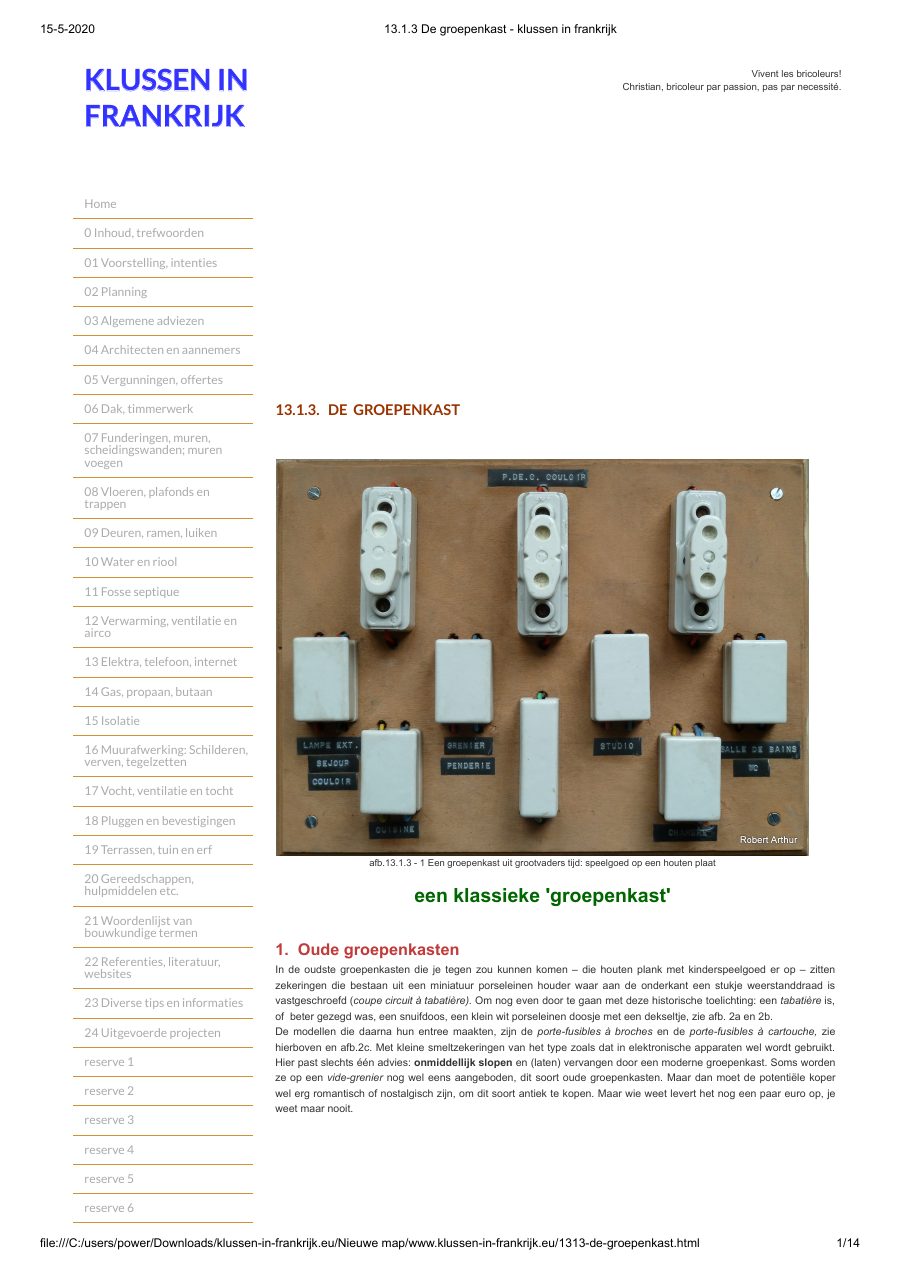 Originele archiefpagina over de Franse groepenkast